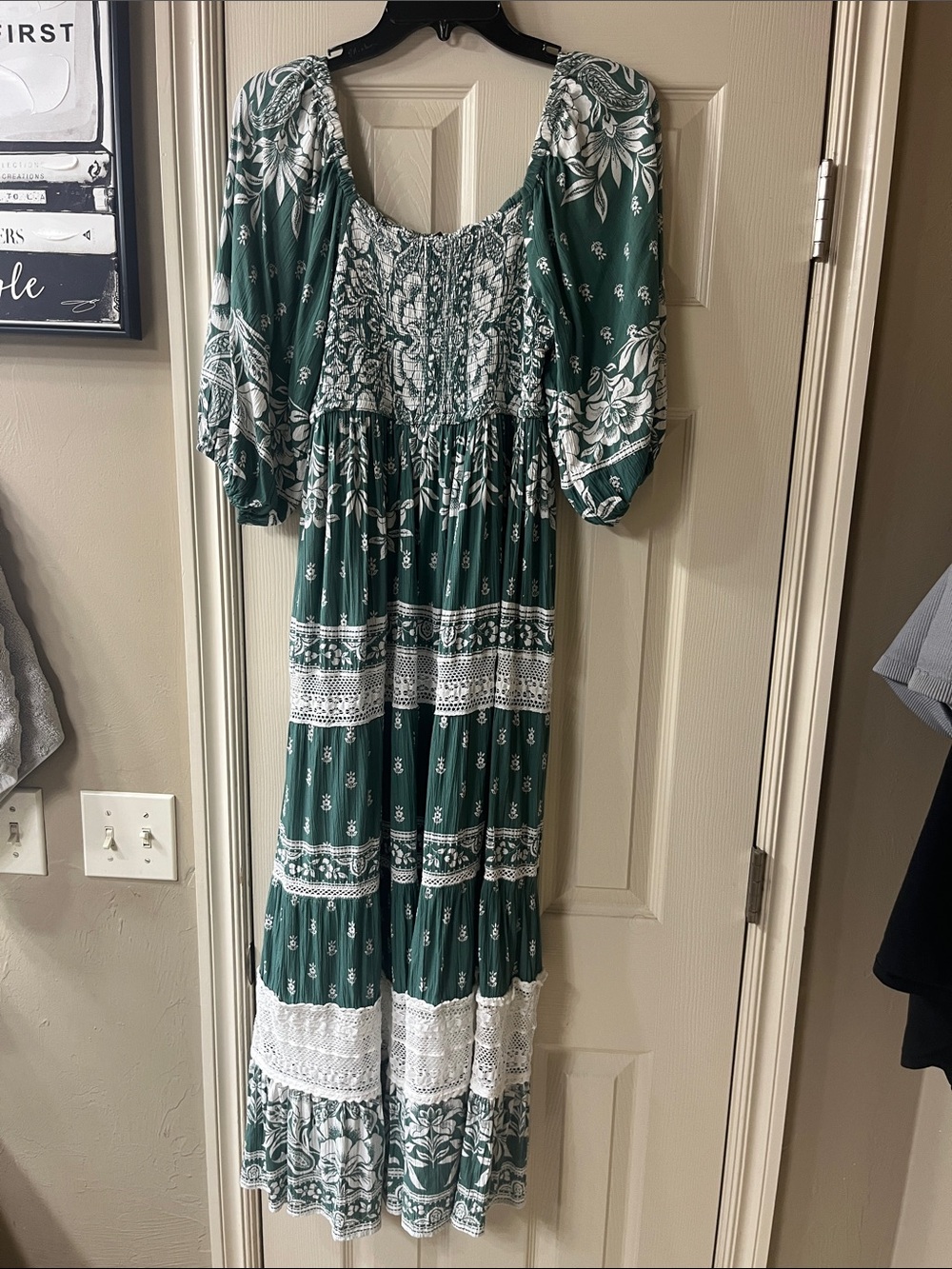 Green and white maxi dress